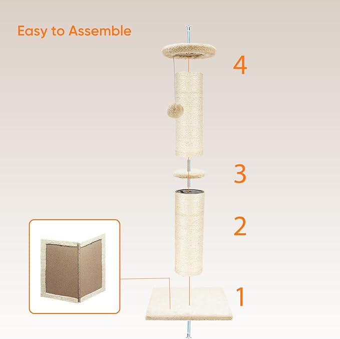 PAWSCRAT Cat Scratching Post 32" Tall, Large Diameter Natural Sisal Cat Scratch Post with Dangling Ball, Scratch-Resistant and Durable Tall Cat Scratcher for Indoor Cats, Protect Your Furniture, Beige-Mewly Pet