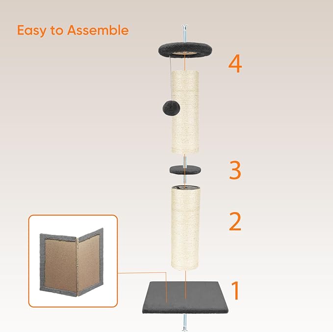 PAWSCRAT Cat Scratching Post 32" Tall, Large Diameter Natural Sisal Cat Scratch Post with Dangling Ball, Scratch-Resistant and Durable Tall Cat Scratcher for Indoor Cats, Protect Your Furniture, Grey-Mewly Pet