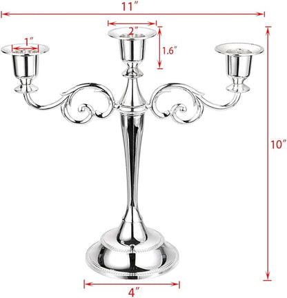 OwnMy 3 Arms Metal Candelabra Candlestick Silver European Elegant Candle Holder Candle Stand for Wedding Dining Table Christmas Party Home Decoration (Silver Tone)