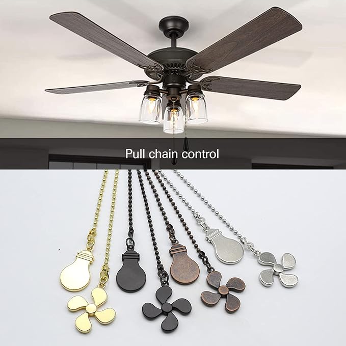 Ceiling Fan Pull Chain Set, 4 Pieces Bulb and Fan Pattern Pull Chain Extension, 12 Inch Chain Extender With Ball Chains Connector (ORB)