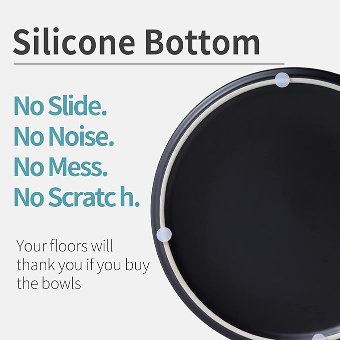 Black Dog Bowl Ceramic for Medium Large Breed, Heavy Weighted Dog Food Water Feeder Dish, Non - Slip Modern Cute Extra Big Porcelain 8 in Pet Bowl Maze-Mewly Pet