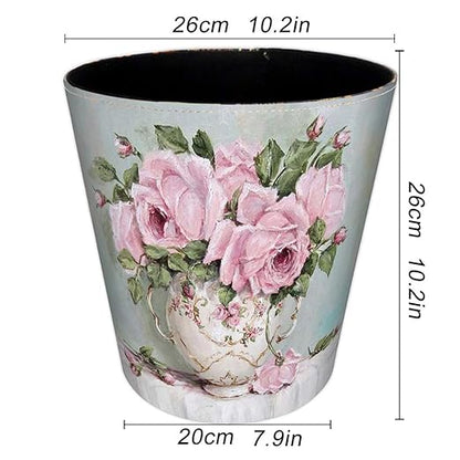 10L Wastebasket Retro Decorative Trash Can Waterproof PU Leather Wastebasket Without Lid for Kitchen, Office, Living Room, Bedroom