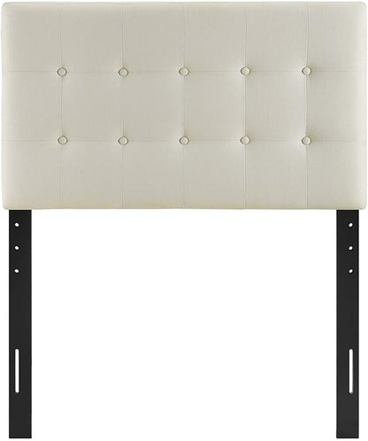 Modway Emily Tufted Button Linen Fabric Upholstered Twin Headboard in Ivory