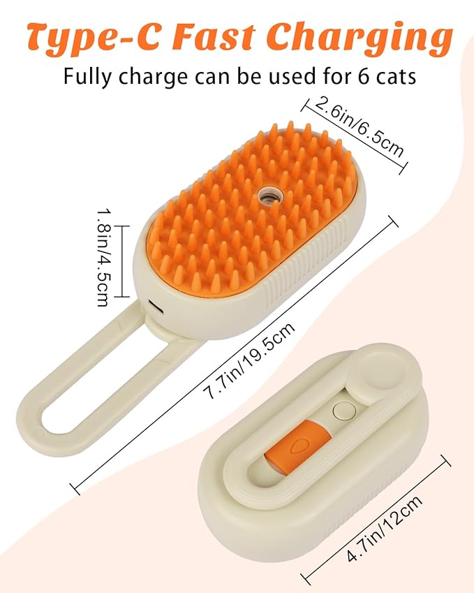 6 in 1 Cat Steam Brush for Shedding, Portable Anti-Static Grooming Comb for Cats & Dogs, Steam Misting Water Brush, Self-Cleaning Pet Hair Remover, Indoor Cat Spray Brushes for Cats & Dogs-Mewly Pet