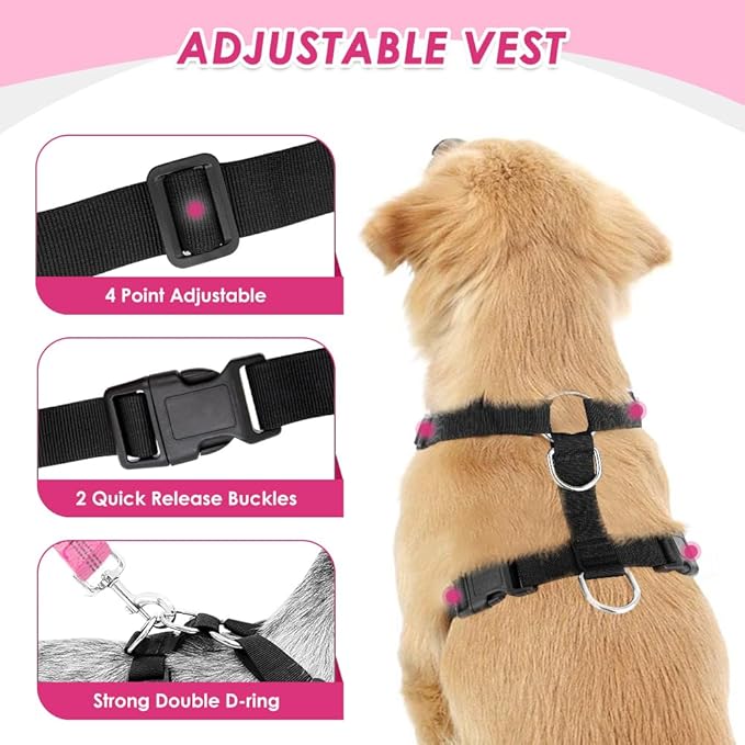 Lukovee Dog Seat Belt for Car, Adjustable Dog Car Harness for Large Medium Small Dogs, Soft Padded & Breathable Mesh Dog Seatbelt with Car Strap and Carabiner(Pink Double Clip,X-Small)-Mewly Pet