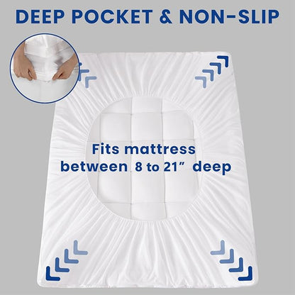 Full Mattress Topper, Extra Thick Pillowtop, Cooling and Plush Mattress Pad Cover for Back Pain,Soft Mattress Protector Cover with 8-21 Inch Deep Pocket(54''x75'')