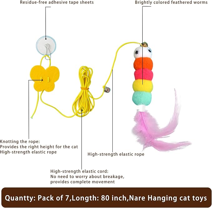 Kitten Toys 6 Pcs Interactive Feather Cat Toys, Cat Teaser Retractable Indoor Cat Toys Self Play Hanging Cat Toy,Cat Toy Indoor Kitten Play Chase Fun Exercise, Mental Physical Stimulation-Mewly Pet