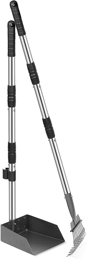 Heeyoo Dog Pooper Scooper, Dog Poop Tray and Rake Set, Pet Waste Removal Scoop with Long Adjustable Sectional Stainless Handles-Mewly Pet