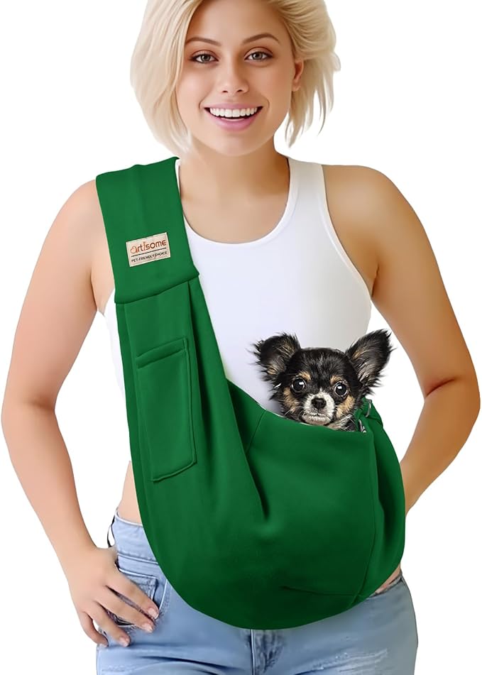 Pet Dog Sling Carrier for 3-10 lbs pet,Dog Purse Pouch,Dog Satchel,Reversible unadjustable Strap Travel Hand-Free Safe Bag Small Puppy Backpack (EmeraldGreen)-Mewly Pet
