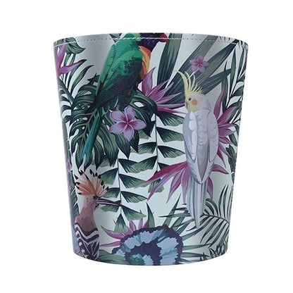 10L/2.64 Gallon Trash Can, Decorative Waste Basket, PU Leather Waste Paper Basket, Waterproof Garbage Can for Bathroom, Bedroom, Office, Kitchen and Living Room - Green and White Bird