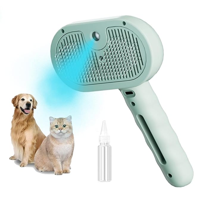 3-in-1 Steam Brush for Cats - Self Cleaning Cat Brush with Anti-Static & Shedding Control, Rechargeable Pet Grooming Tool for Long/Short Hair Cats & Dogs(Green)-Mewly Pet
