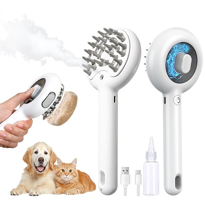 Cat Brushes for Indoor Cat, 6 in 1 Pet Steam Brush for Dog Cats Grooming Kit Supplies Hair Grooming for Long Short Hair Cats Dogs Massage & 2 Water Spray Modes Shedding Brush-Mewly Pet