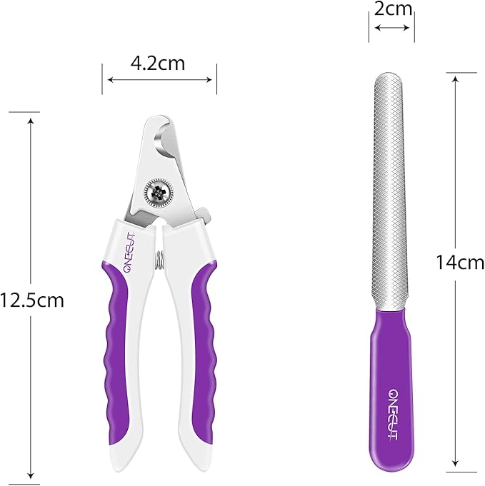 OneCut 4.7" Small Dog & Cat Nail Clipper Stainless Steel Cat Claw Trimmers for Rabbits, Guinea Pigs, Birds, Puppies, Kittens and Small Animals Pet Nail Clipper for Professional and Home Use (Purple)-Mewly Pet