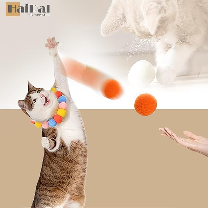 Cat Toy Balls, 20Pcs Premium Soft Pom Pom Balls for Kittens, 1,9'' Funny Interactive Cat Pompom Toys for Bored Indoor Cats Playing Plush Balls for Craft DIY Decorations, Cute Kitten Kitty Toys.-Mewly Pet