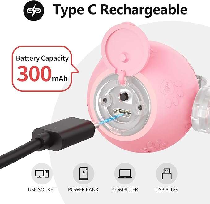 Interactive Cat Toys, Automatic Moving Cat Toys for Bored Indoor Adult Cats, Fast Rolling, Chirping & Motion-Activated Kitty Toys, Fun Gift for Cats with Speedy Tail 2.0, USB Rechargeable,Pink-Mewly Pet