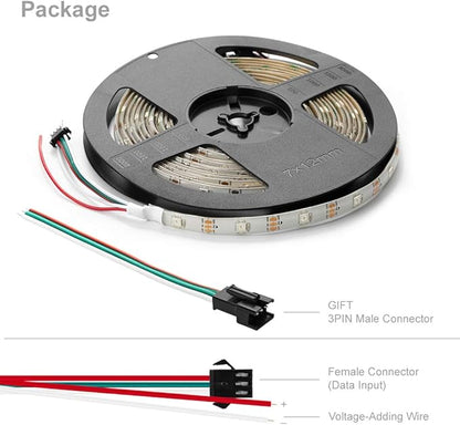 BTF-LIGHTING WS2812B IC RGB 5050SMD Pure Gold Individual Addressable LED Strip 16.4FT 150LED 30Pixel/m Flexible Full Color IP65 DC5V for DIY Chasing Color Project(No Adapter or Controller)