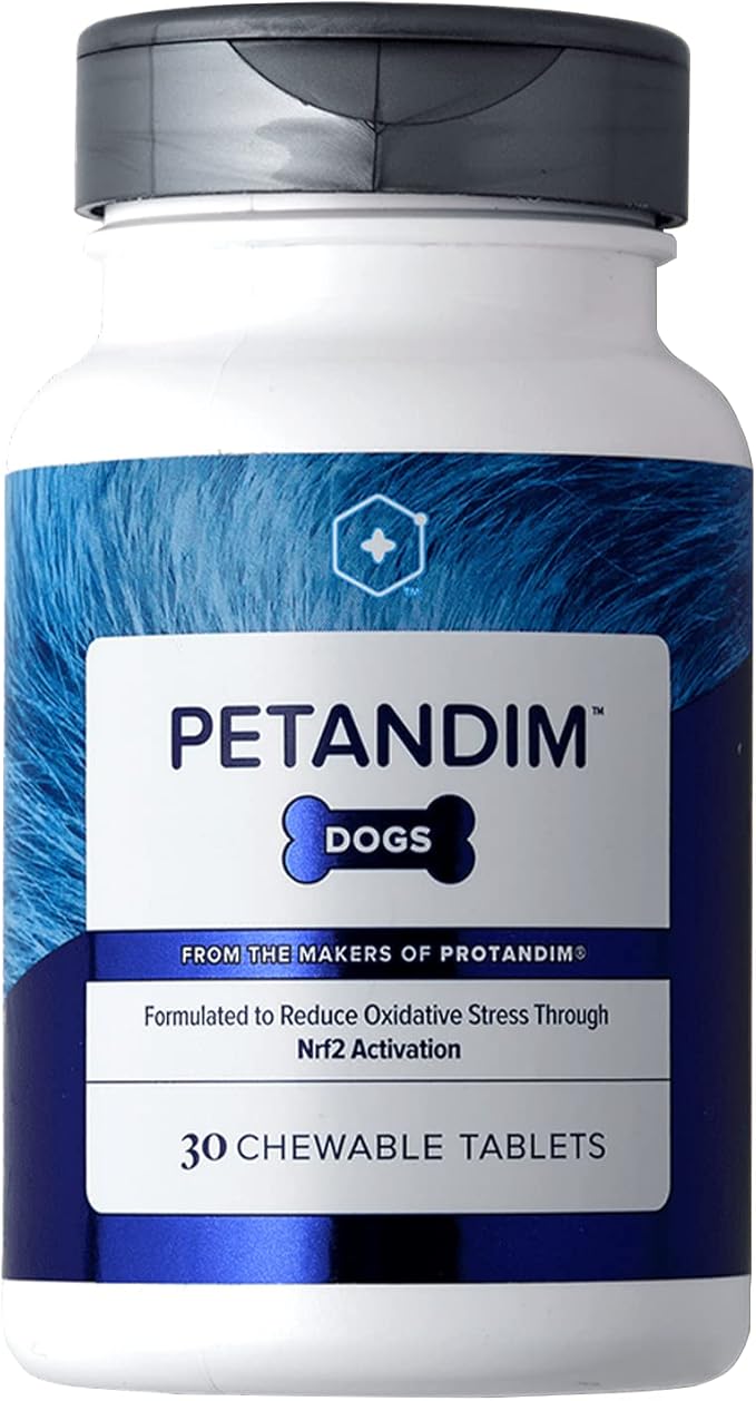Petandim Dog Vitamins (30 Chewable Tablets), Antioxidants Reduce Oxidative Stress, Joint Supplement for Dogs, Skin and Coat Supplement, Omega-3 & Collagen for Dogs, Chicken + Bacon Flavor-Mewly Pet