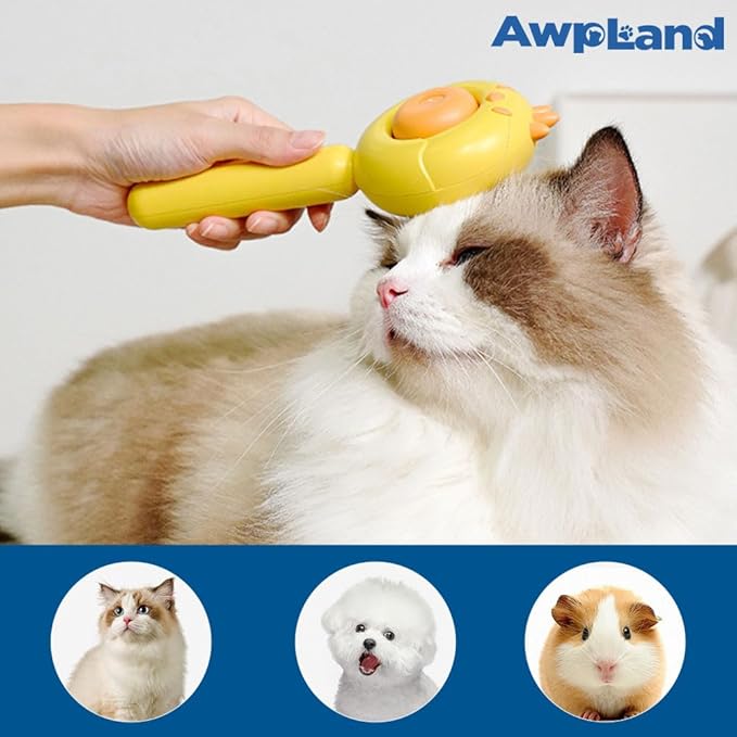 Cat Brush for Short or Long Haired Cats Dogs Rabbits, Cute Dog Brush with Release Button for Massage and Removes Loose Fur-Mewly Pet