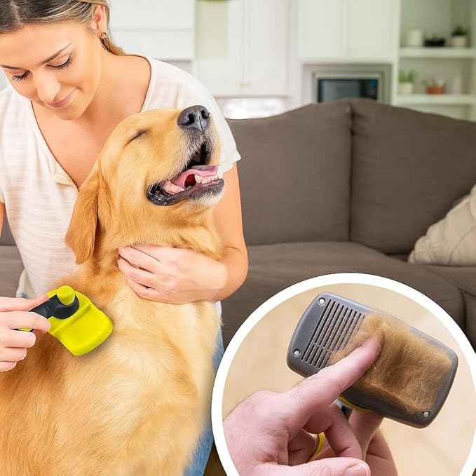 Self-Cleaning Grooming Brush for Dogs and Cats, Retractable Bristles for Easy Hair and Fur Removal - 7.5" Size-Mewly Pet