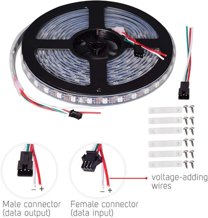 BTF-LIGHTING WS2812B RGB ECO LED Strip, Chasing Effects 5050SMD Individually Addressable 16.4FT 60Pixels/m 300Pixels Flexible Dream Color IP67 for Bedroom DIY Projects DC5V(No Adapter or Controller)