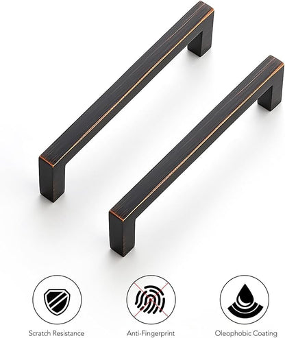 Ravinte 10 Pack Solid Kitchen Cabinet Handles Oil Rubbed Bronze Cabinet Pulls Slim Drawer Pulls with 4 Inch Hole Center Square Bar Kitchen Cabinet Hardware