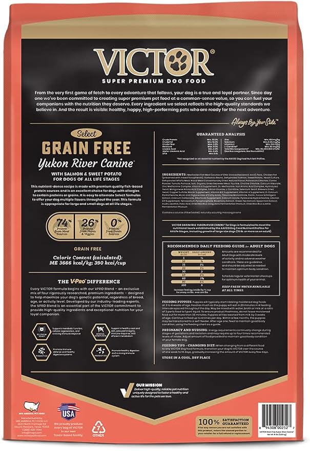 VICTOR Super Premium Dog Food – Grain Free Yukon River Canine – Supports Immune & Digestive Health for Dogs of All Life Stages – High Protein Dry Dog Food for All Normally Active Dogs, 15 lb-Mewly Pet