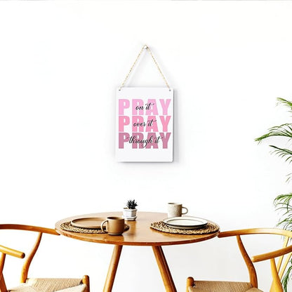 Pink Wall Decor Bible Verse Wall Art Christian Gifts for Women Room Decor for Women Girls Room Decoration Office Wall Decoration for Woman Bedroom Decor for Teen Girls Inspirational Decoration Pray Over It Wall Art