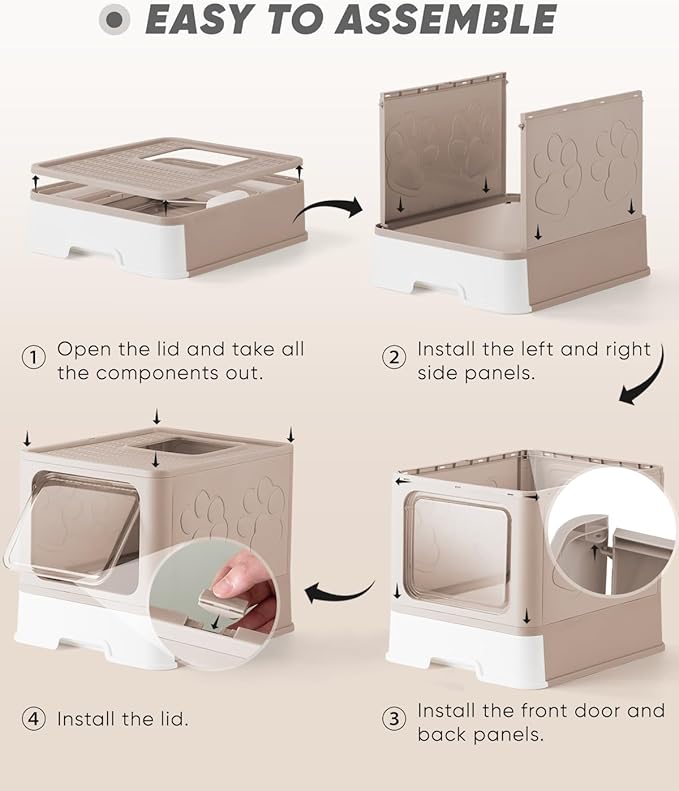 Enclosed Cat Litter Box, Large Litter Box for Big Cats, Covered Kitty Litter Boxes with Lid, Top Entry Cat Box Enclosure with Scoop, Odor Control, Easy to Clean(Coffee)-Mewly Pet