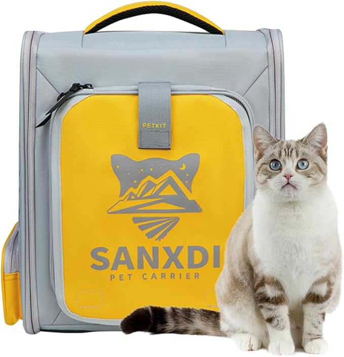 Expandable Pet Backpack, Cat Backpack with Breathable Mesh, Collapsible Soft Cat Travel Bag for Outdoor Hiking, Large Space Dog Backpack(Yellow)-Mewly Pet