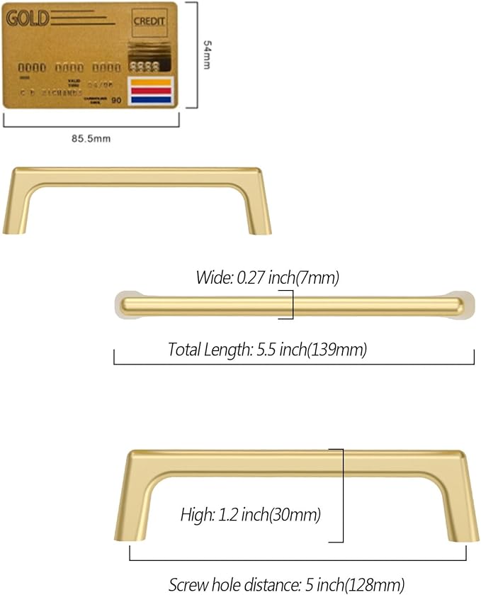 Amerdeco 10 Pack Brushed Gold Cabinet Pulls 5 Inch(128MM) Hole Centers Kitchen Cabinet Handles Hardware Kitchen Handles for Cabinets Cupboard Handles Drawer Pulls ZH0041