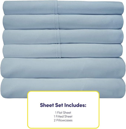 Twin Size Bed Sheets - 4 Piece 1500 Supreme Collection Fine Brushed Microfiber Deep Pocket Twin Sheet Set Bedding - 1 EXTRA PILLOW CASES, GREAT VALUE, Twin, Misty Blue