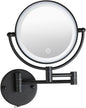 Wall Mounted Makeup Mirror with Lights and 10X Magnification, 8" Rechargeable Double Sided Touch Dimmable Foldable Extended Arm 360 Rotation for Bathroom, Matt Black