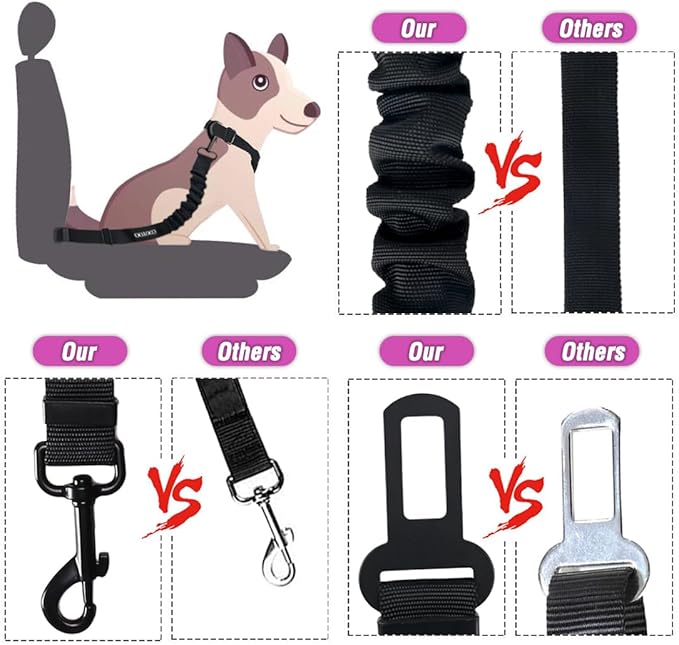 COOYOO Dog Seat Belt, Durability Retractable Dog Car Harness Adjustable Dog Seat Belt for Vehicle Nylon Pet Safety Seat Belts Heavy Duty & Elastic-Mewly Pet