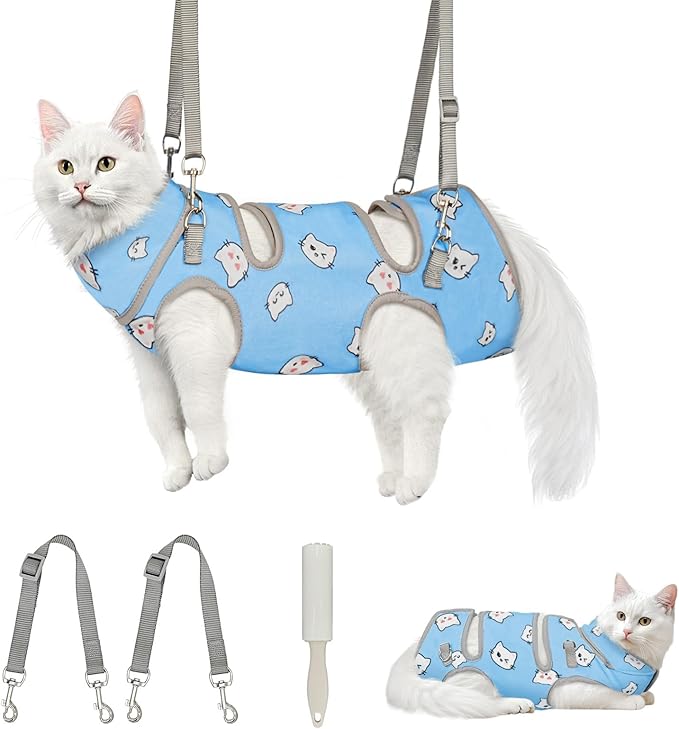 Supet Cat Grooming Hammock, Self-Adhesive Cat Nail Clipper Hammock, Soft Fabric Cat Wrap for Cutting Nails, Quickly Calm Down for Medicine, Teeth Brushing, Ear Cleaning-Mewly Pet