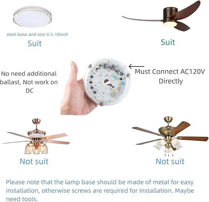 4 inch LED Retrofit Light Kit for Ceiling Fan Light Replacement Panel PCB 18W 6000K 2200LM 120V CRI90 Dimmable ETL (White 6000K)
