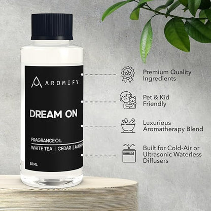 Dream On Diffuser Oil, 50mL 1.6 FL Oz, Luxury Hotel Scent Diffuser Oil for Home, Office & Spa, Fragrance Essential Oils for Aromatherapy, Aloe Vera & Cedarwood