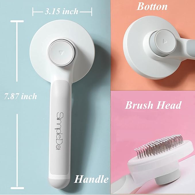 Self Cleaning Slicker Brush for Dogs and Cats, Pet Grooming Hair Brush, Removes Undercoat, Loose Hair, Mats, Tangles, and Dirt, Massages All Hair Types, Gray-Mewly Pet