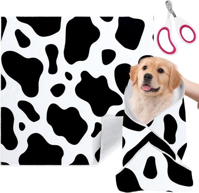 Cat Grooming Wrap for Cutting Nails with Cat Nail Clipper, Self-Adherent Wrap for Ear Cleaning, Anti-Runaway/Scratch, Cat Swaddle Wrap for Calming, Cow White-Mewly Pet