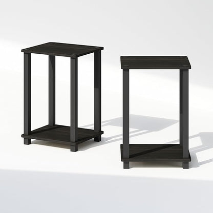 Furinno Simplistic Night Stand Set of 2, 2-Tier Small Nightstand with Open Shelf, Toolless Bedside Table, End Table, Side Table, for Bedroom, Living Room, Espresso