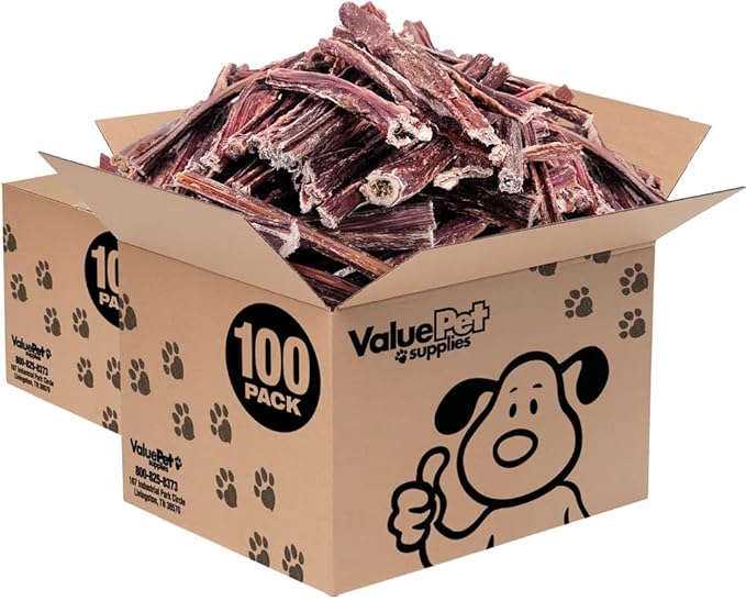 ValueBull Beef Jerky Gullet Sticks, Premium Dog Chews, 6 Inch, 200 Count Bulk Pack - Natural Collagen, Glucosamine & Chondroitin for Joint Health, Single-Ingredient Beef Esophagus-Mewly Pet