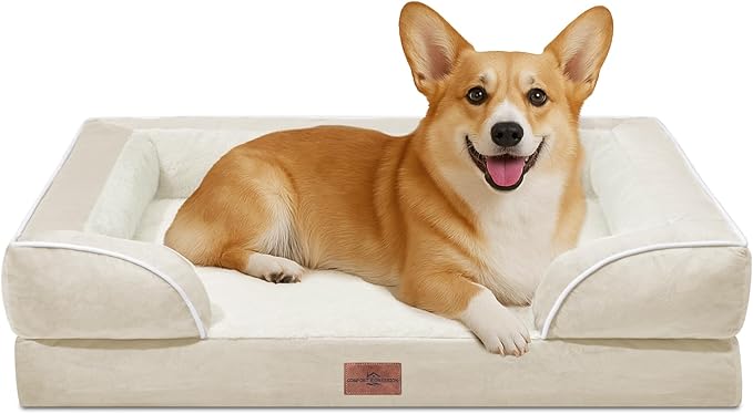 Comfort Expression Medium Dog Beds Waterproof Orthopedic Foam Dog Sofa Beds for Medium Large Dogs Comfy Pet Bed with Washable Removable Cover & Non-Slip Bottom(Medium,Beige)-Mewly Pet