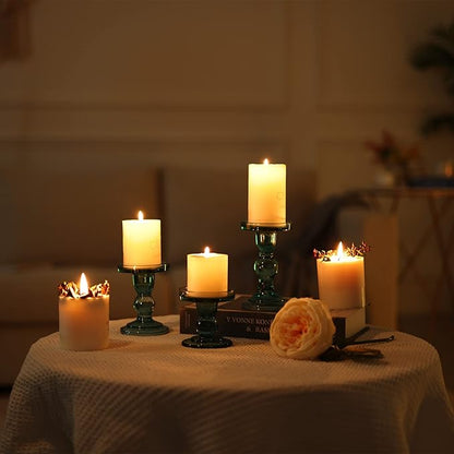 GMWD 3 Pcs Glass Candle Holder Set Clear, Green Candlesticks Holders Pillar Taper Candles Tealight Stand for Wedding Centerpieces Home Decorations Dining Table