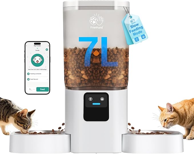 Automatic Cat Feeder with Slow Feed for 2 Cats: 5G WiFi Automatic Dog Feeder with 7L Large Food Storage, Cat Food Dispenser with Alexa for Multiple Pets, Detachable for Easy Cleaning -29 Cup-Mewly Pet