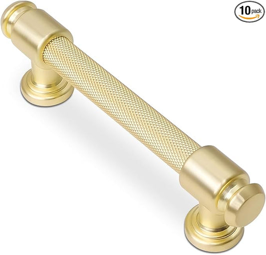 10 Pack 3-3/4 inch(96mm) Brushed Brass Kitchen Cabinet Pulls - Gold Drawer Pulls & Dresser Handles