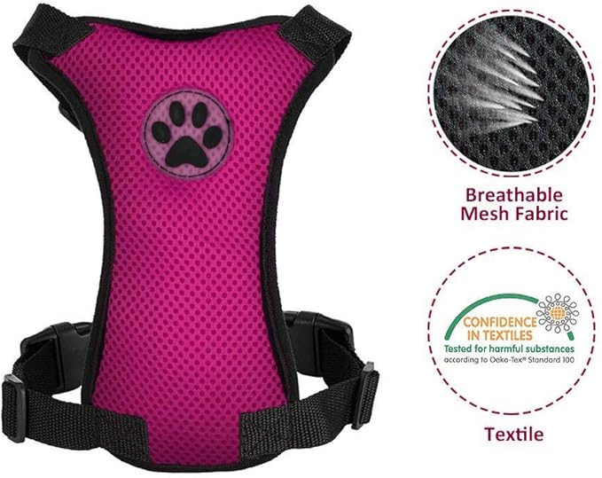 Lukovee Dog Seat Belt for Car, Adjustable Dog Car Harness for Large Medium Small Dogs, Soft Padded & Breathable Mesh Dog Seatbelt with Car Vehicle Connector Strap (Rose Red,Small)-Mewly Pet