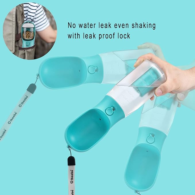 Dog Water Bottle with Food Container & Poop Bag Holder, Travel Water Bowl, Portable Pet Dispenser, Dog Stuff Accessories Items, Puppy Essentials Necessities for Yorkie Chihuahua Walking Hiking-Mewly Pet
