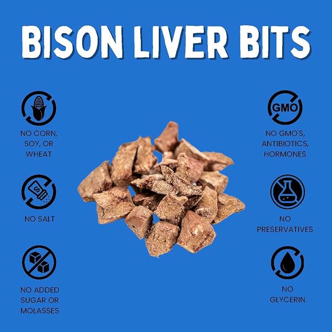 Grass-Fed Bison Liver Bits Cat Treats (Pack of 3) - Single Ingredient, High Protein Cat Food Snacks, Grain Free & Made in USA, with Taurine, Iron & Zinc for Healthy Cats-Mewly Pet