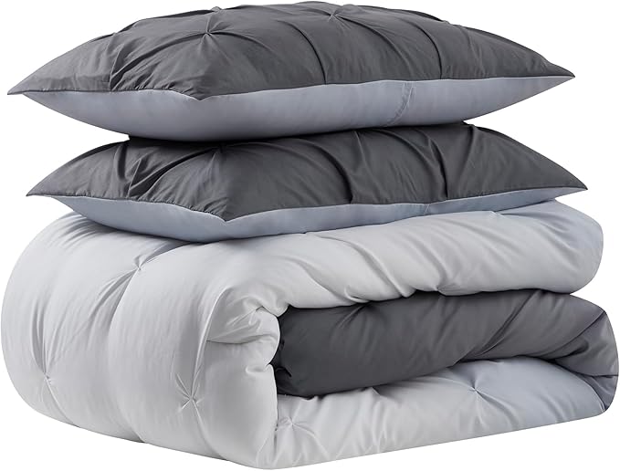 7 Piece Comforter Set Bed in a Bag Ombre Pintuck Design All Season Soft Down Alternative Bedding Comforter Set & Luxurious Matching Bed Sheets & Pillow Shams, Ombre Pintuck Gray, Queen