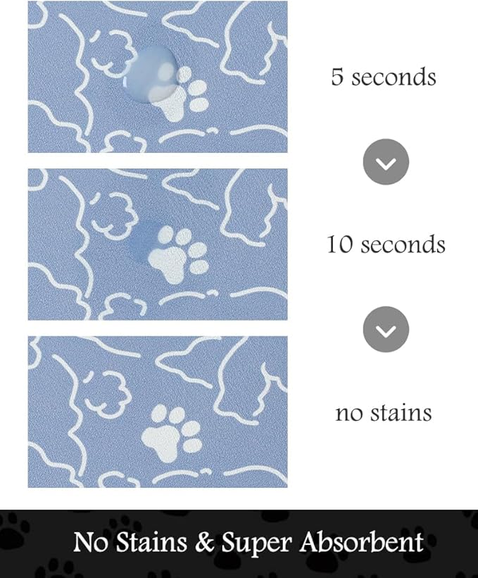 Pet Feeding Mat-Absorbent Dog Mat for Food and Water Bowl-No Stains Quick Dry Water Dispenser Mat-Dog Accessories Pet Supplies-Bowl for Messy Drinkers（BLUEDOGS,12"x19"-Mewly Pet