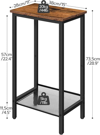 HOOBRO Tall Side Tables Set of 2, Industrial End Telephone Table with Adjustable Mesh Shelves, for Living Room, Bedroom, Entryway, Office, Rustic Brown and Black BF03DHP201